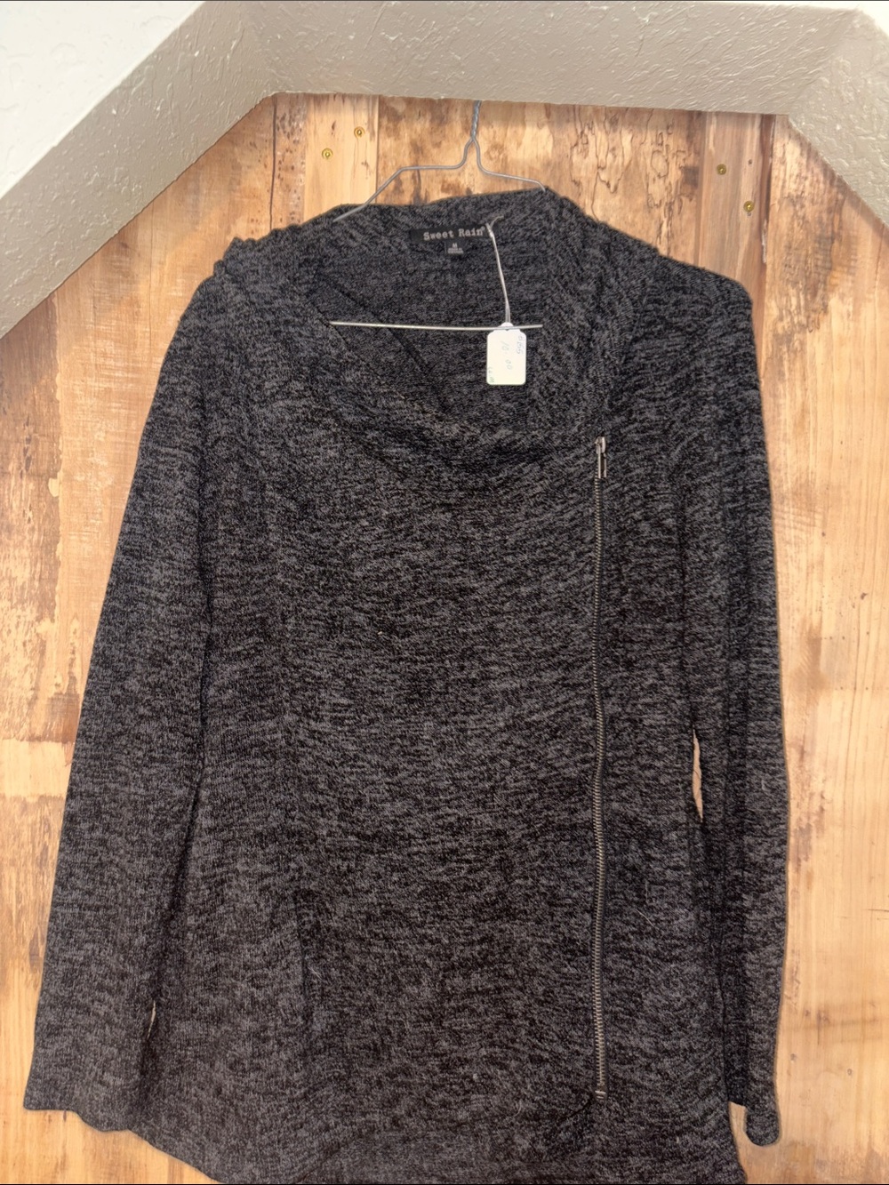 #155 Sweet Rain Charcoal Zip-Detail Cowl Neck Sweater